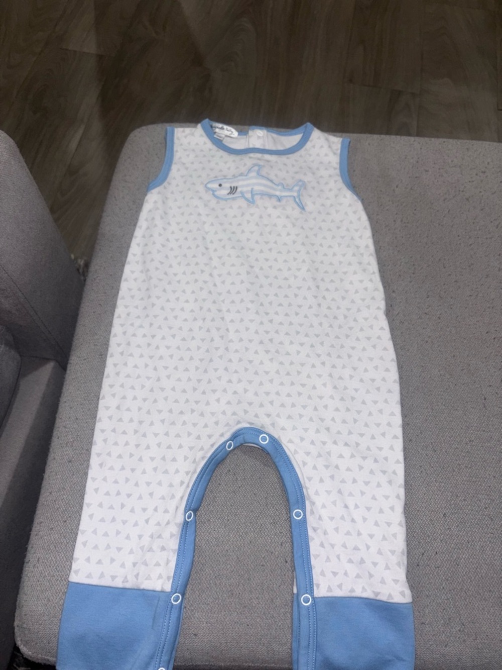 Sleeveless Shark One-Piece Bodysuit in White and Light Blue